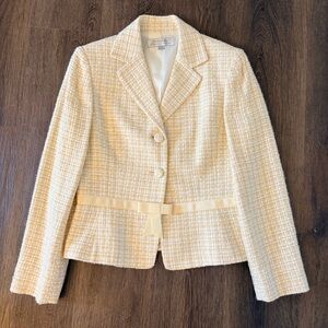 Tahari Tweed Blazer Jacket Pale Yellow Women’s Sz 8 Easter Pastel Spring Bow EUC